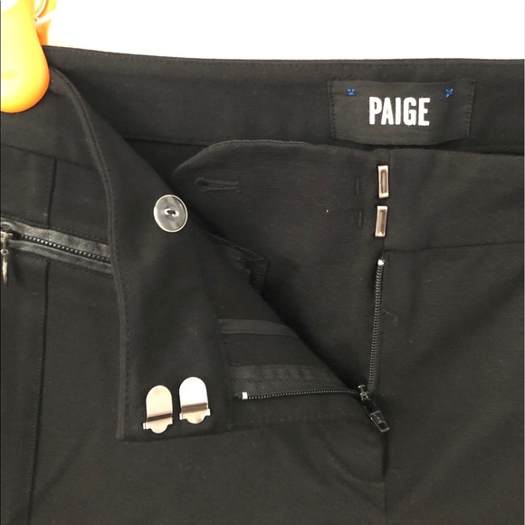 PAIGE Los Feliz Black Leather Trim Pants Black - Picture 5 of 7